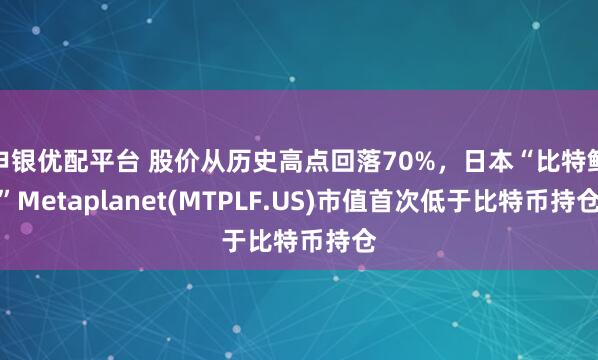 申银优配平台 股价从历史高点回落70%,日本“比特鲸”Metaplanet(MTPLF.US)市值首次低于比特币持仓