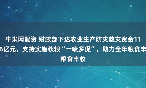 牛米网配资 财政部下达农业生产防灾救灾资金11.46亿元，支持实施秋粮“一喷多促”，助力全年粮食丰收
