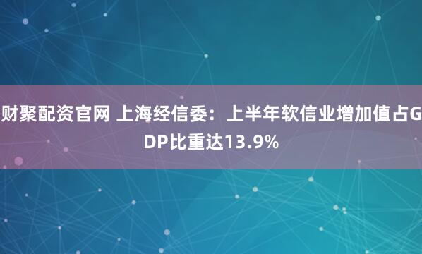 财聚配资官网 上海经信委:上半年软信业增加值占GDP比重达13.9%